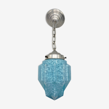 Art deco suspension type "skyscraper" in light blue Clichy glass