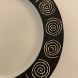 6 black and white dessert plates Scraffito, Habitat Japan, 1970