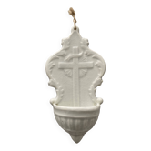 bénitier ancien en porcelaine blanche