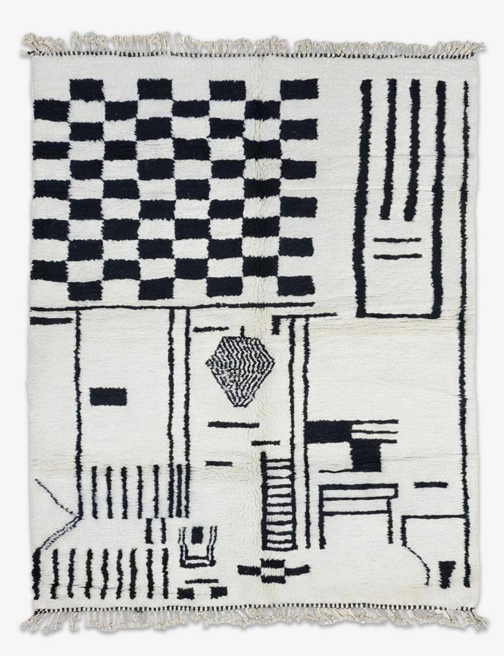 Tapis noir et blanc contemporain -  300 x 210 cm