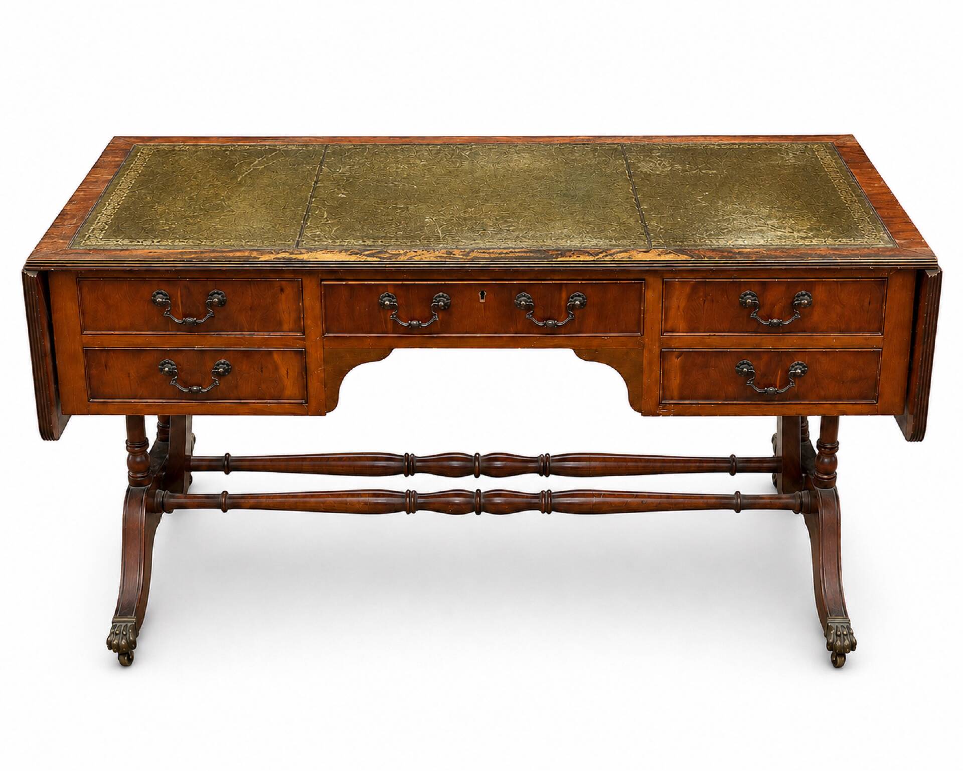 English mahogany double-sided desk with extensions