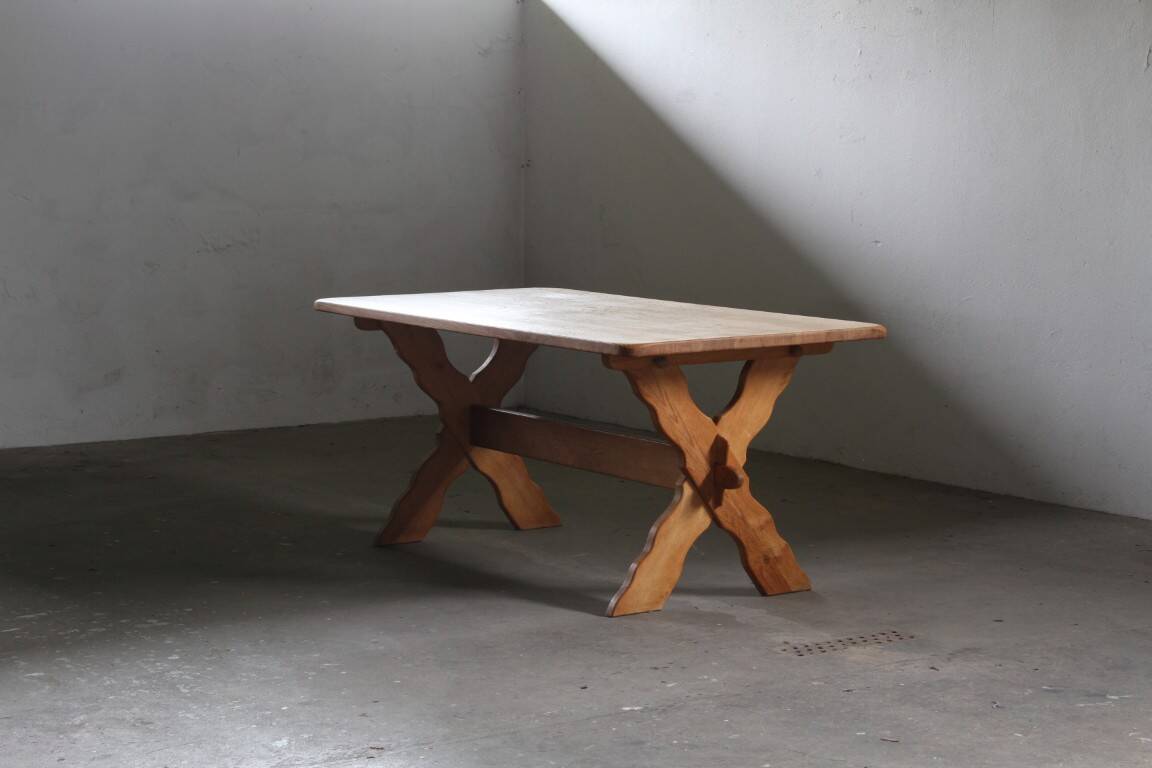 Vintage danish brutalist oak dining table