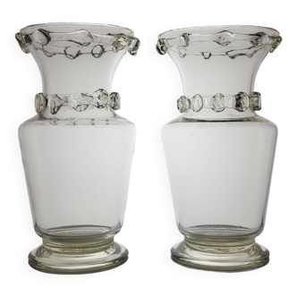 2 vases en verre soufflé, XIXème s.