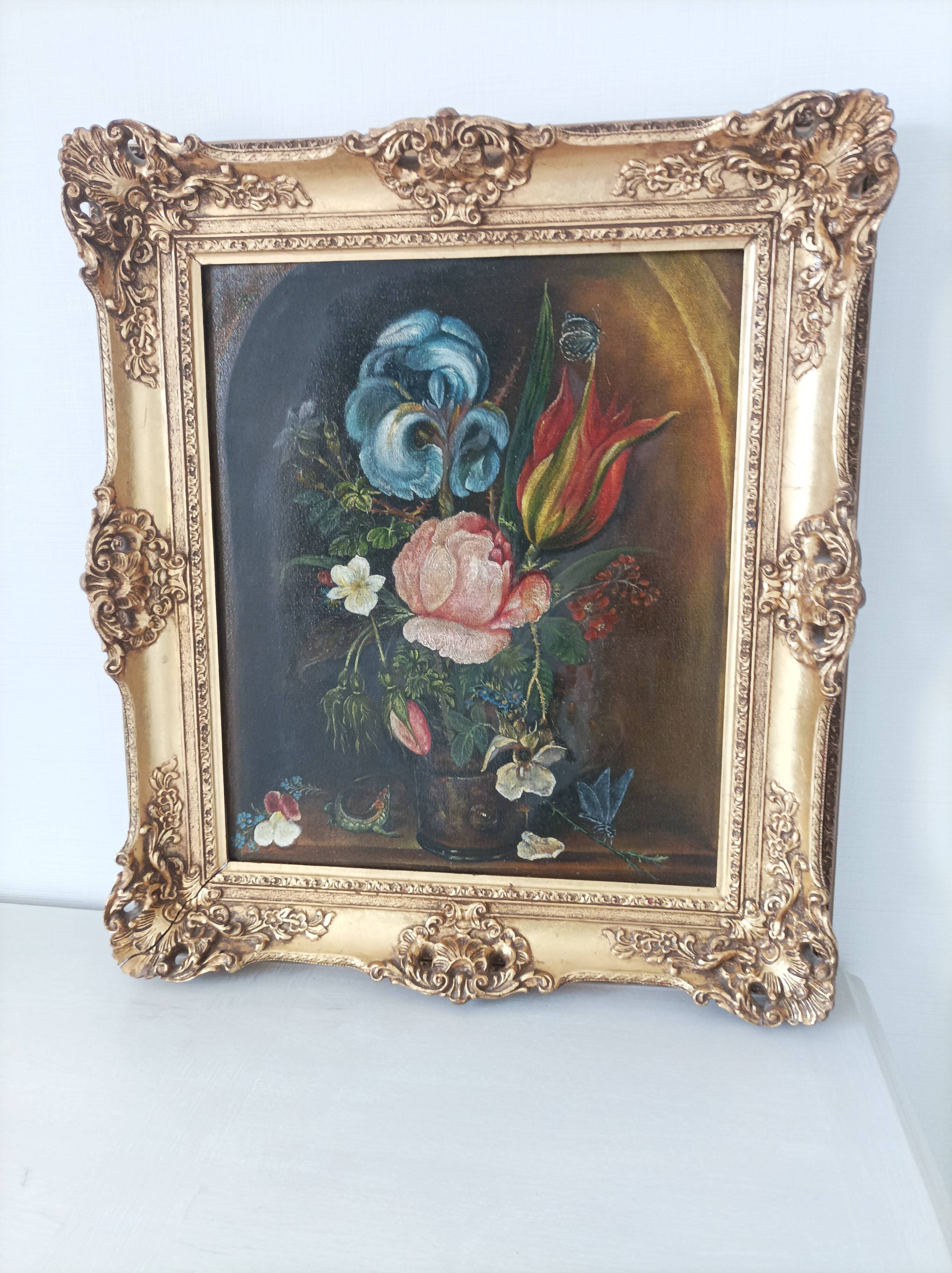 Oil painting on old canvas