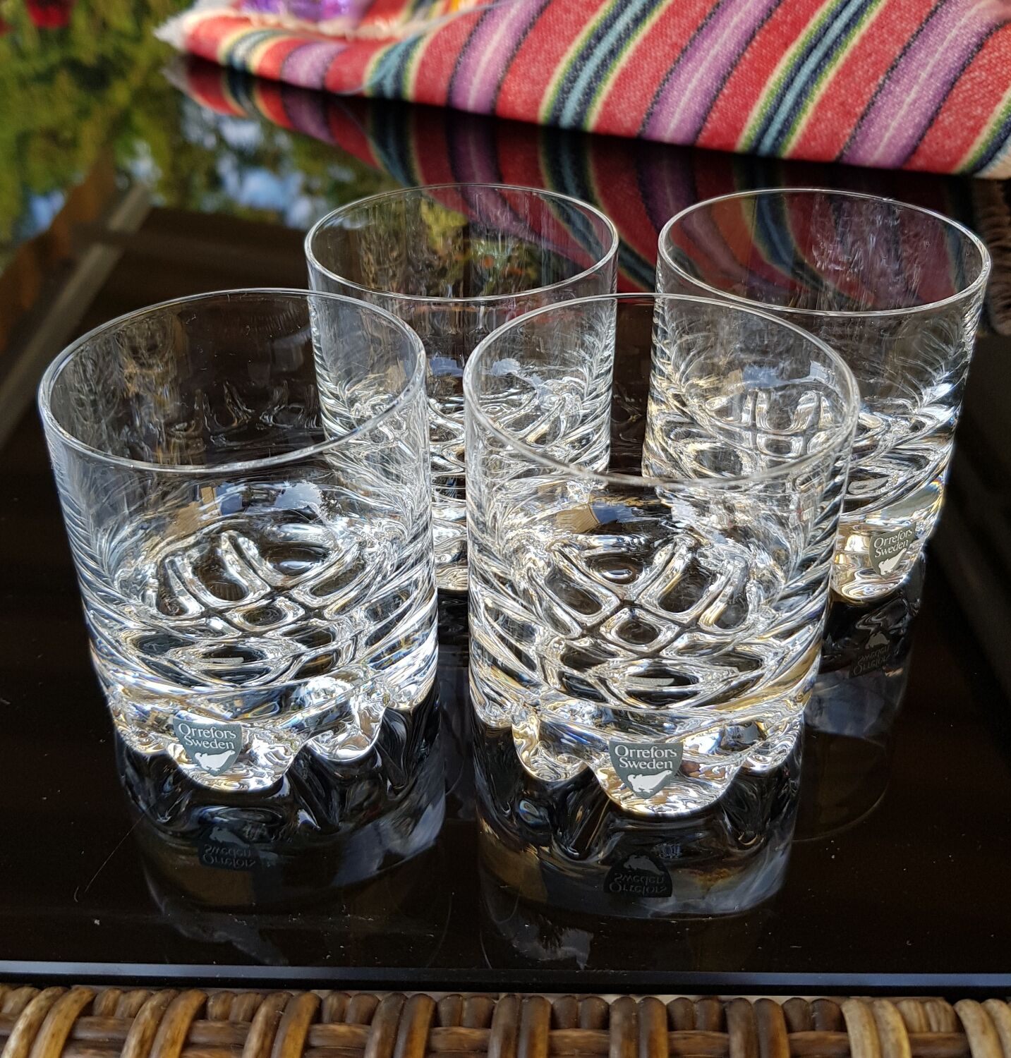 4 vintage Orrefors whiskey glasses designed by Olle Alberius, Sweden 1960s