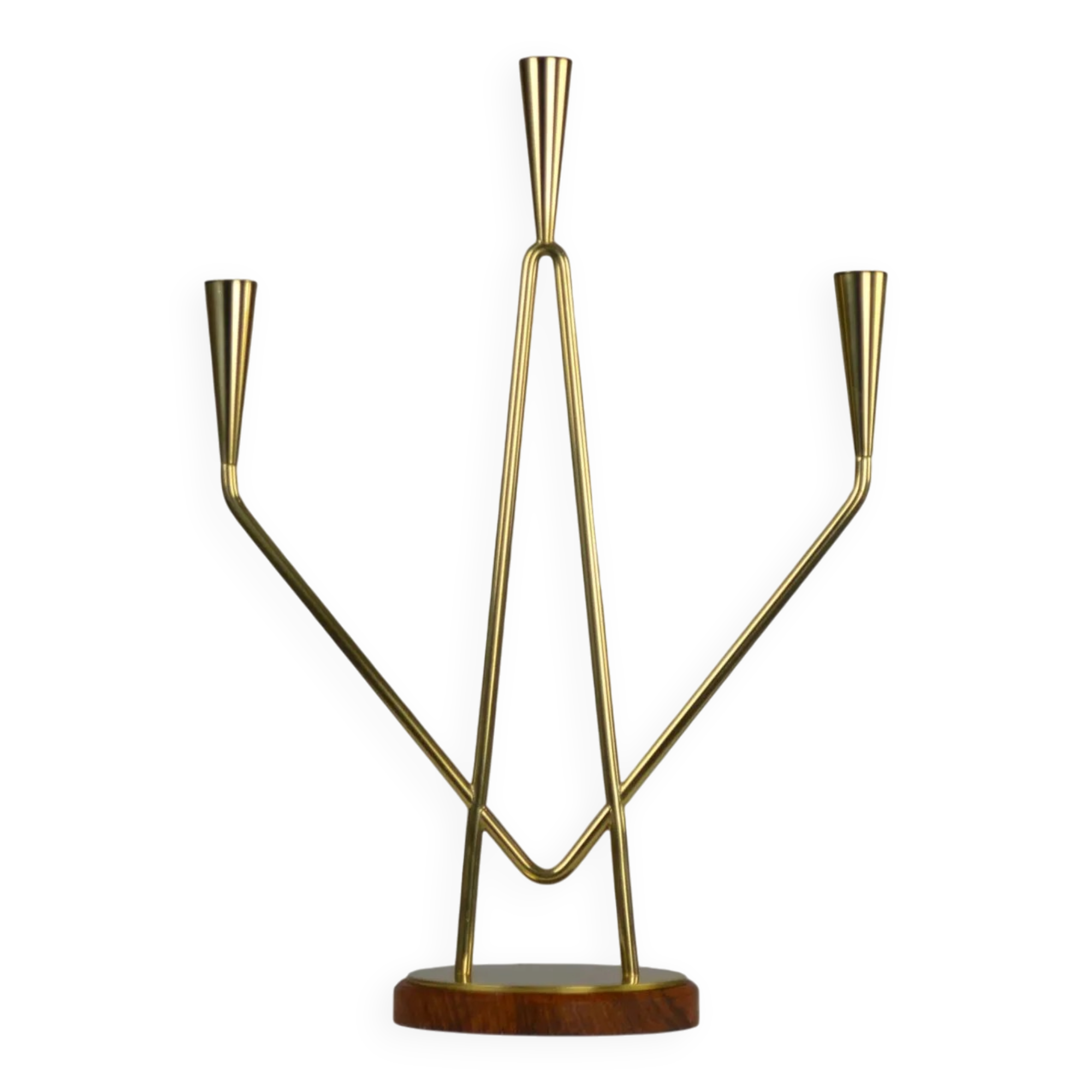 Brass and Teak Candelabra by Gunnar Ander for Ystad-Metall, Sweden, 1950s