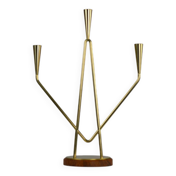 Brass and Teak Candelabra by Gunnar Ander for Ystad-Metall, Sweden, 1950s