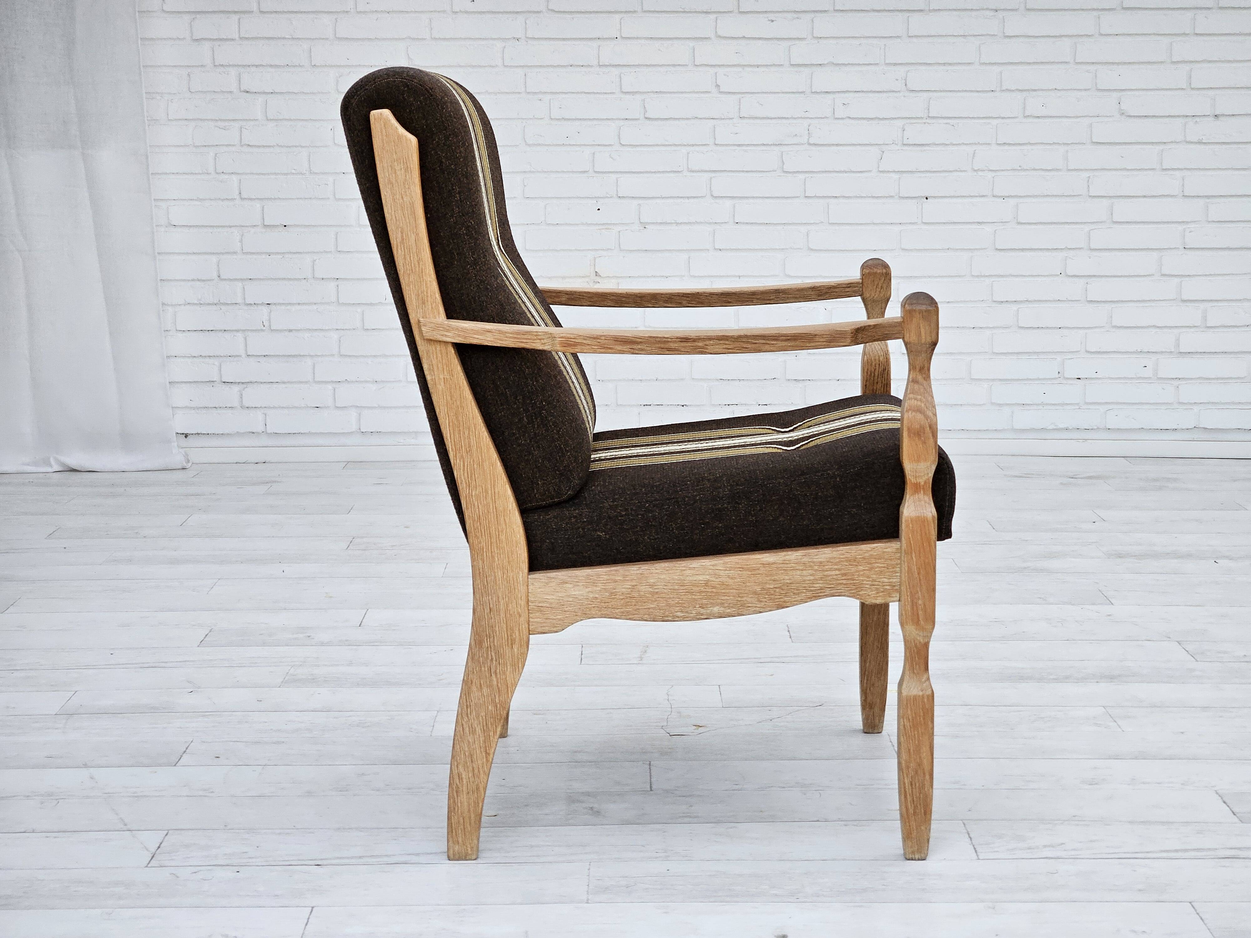 1970s, Danish armchair, furniture wool, solid oak wood.