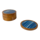 Set of 6 blue agate and wood coasters, mid-century modern.