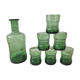 Set of a decanter and 6 glasses colored green bottle 70s
