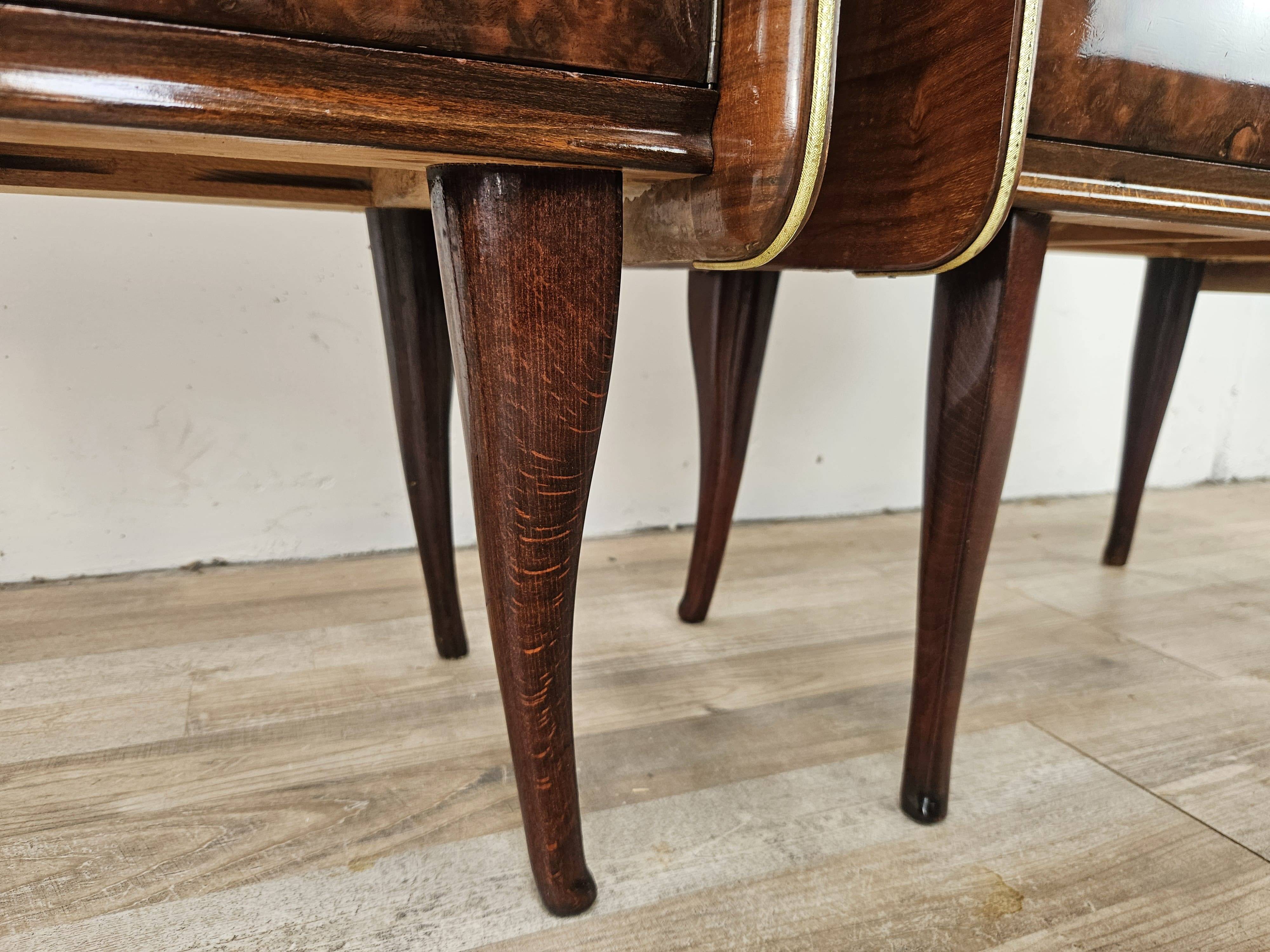 Walnut burl bedside tables with double glass top