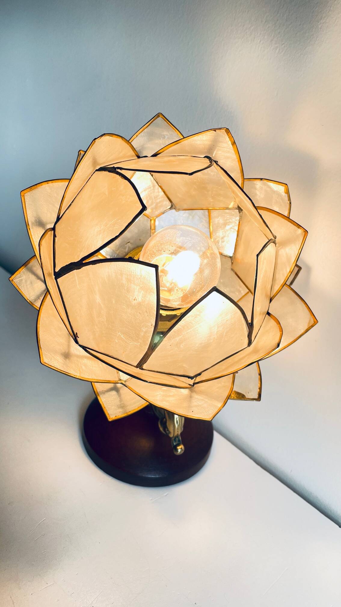 Vintage mother-of-pearl and brass flower wall lamp