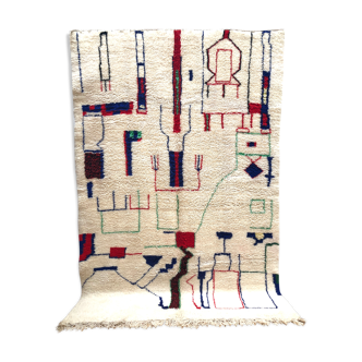 Beni Ouarain Berber carpet with blue, red and green coloured patterns 3.02x2.05m