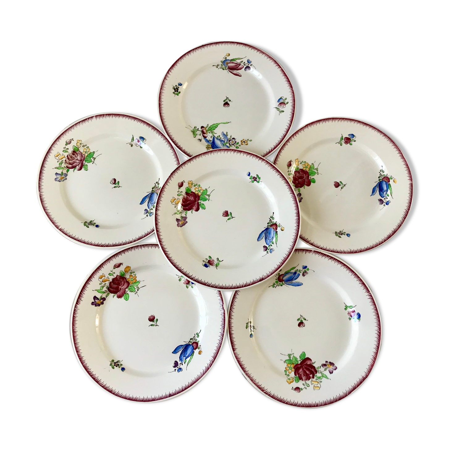 lot de 6 grandes assiettes plates Villeroy & Boch La Louvière fabrication belge en Terre de Fer débu
