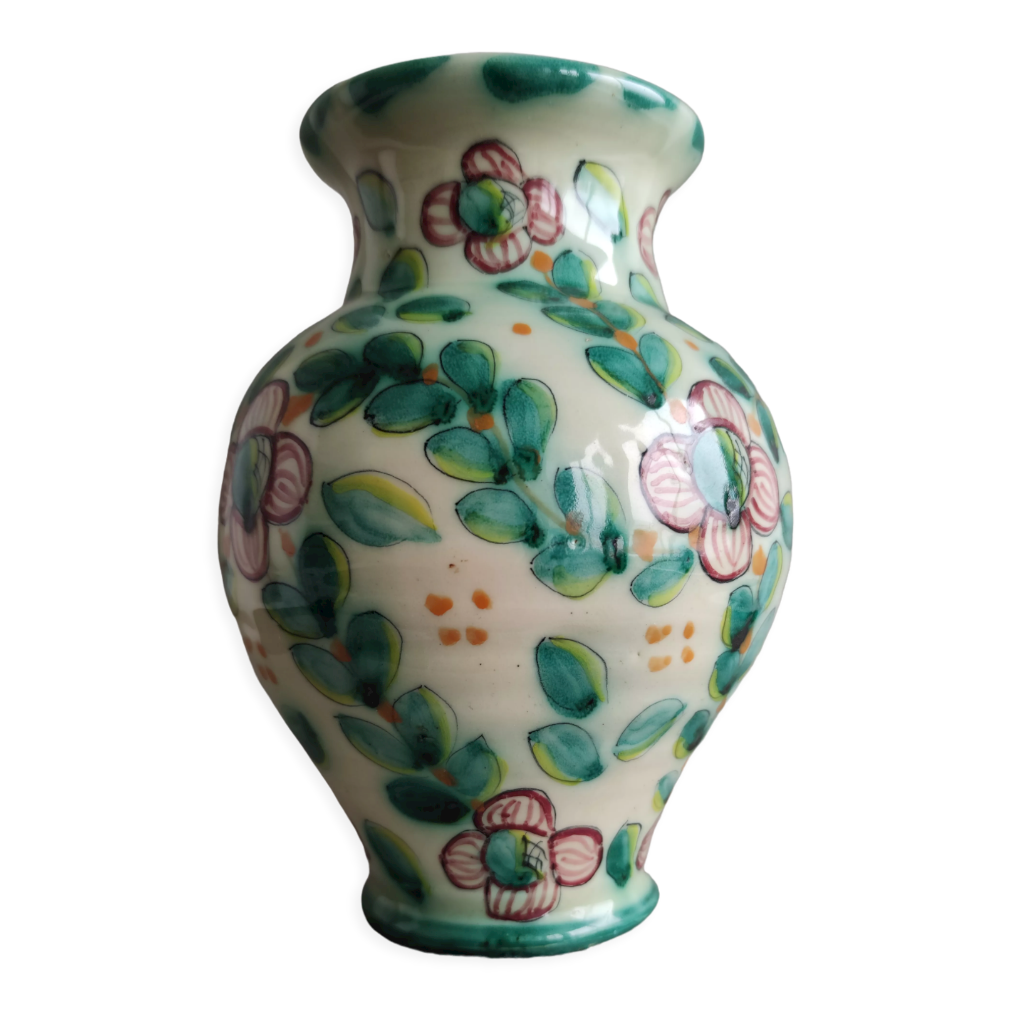 Vintage pastel green floral vase