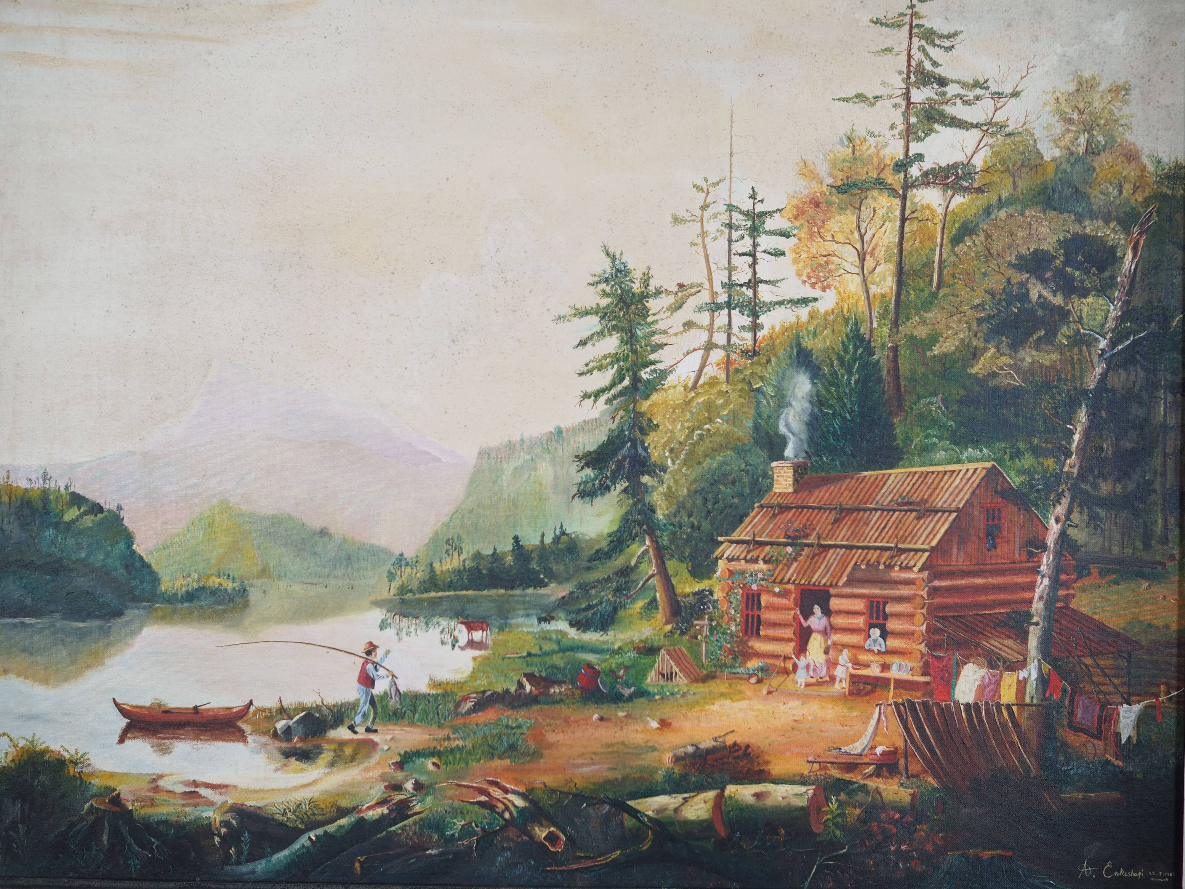 Painting „The Angler's Return”, Danish design, 1980s, by A. Enkeshafi
