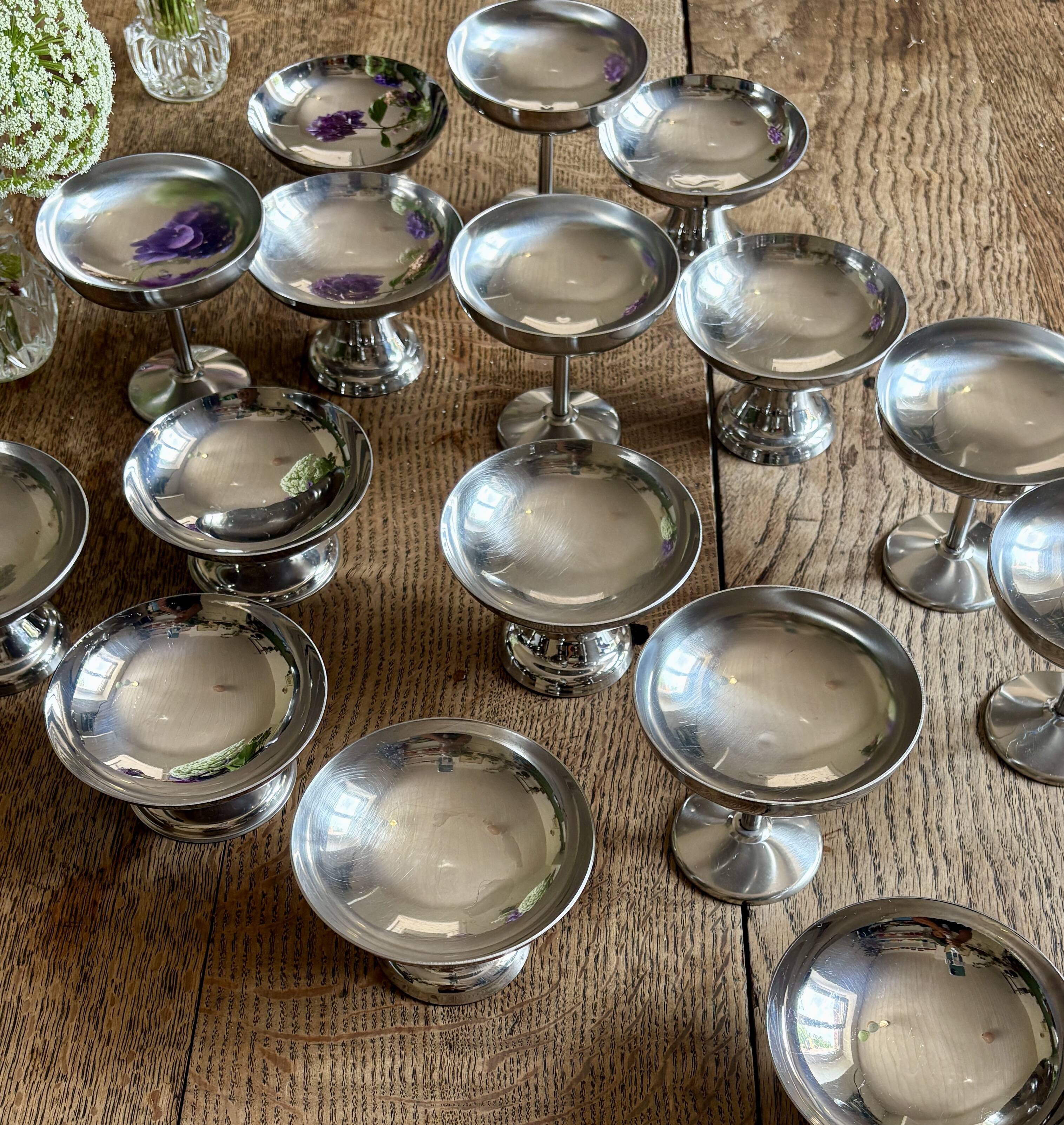 Set of 16 vintage stainless steel dessert cups