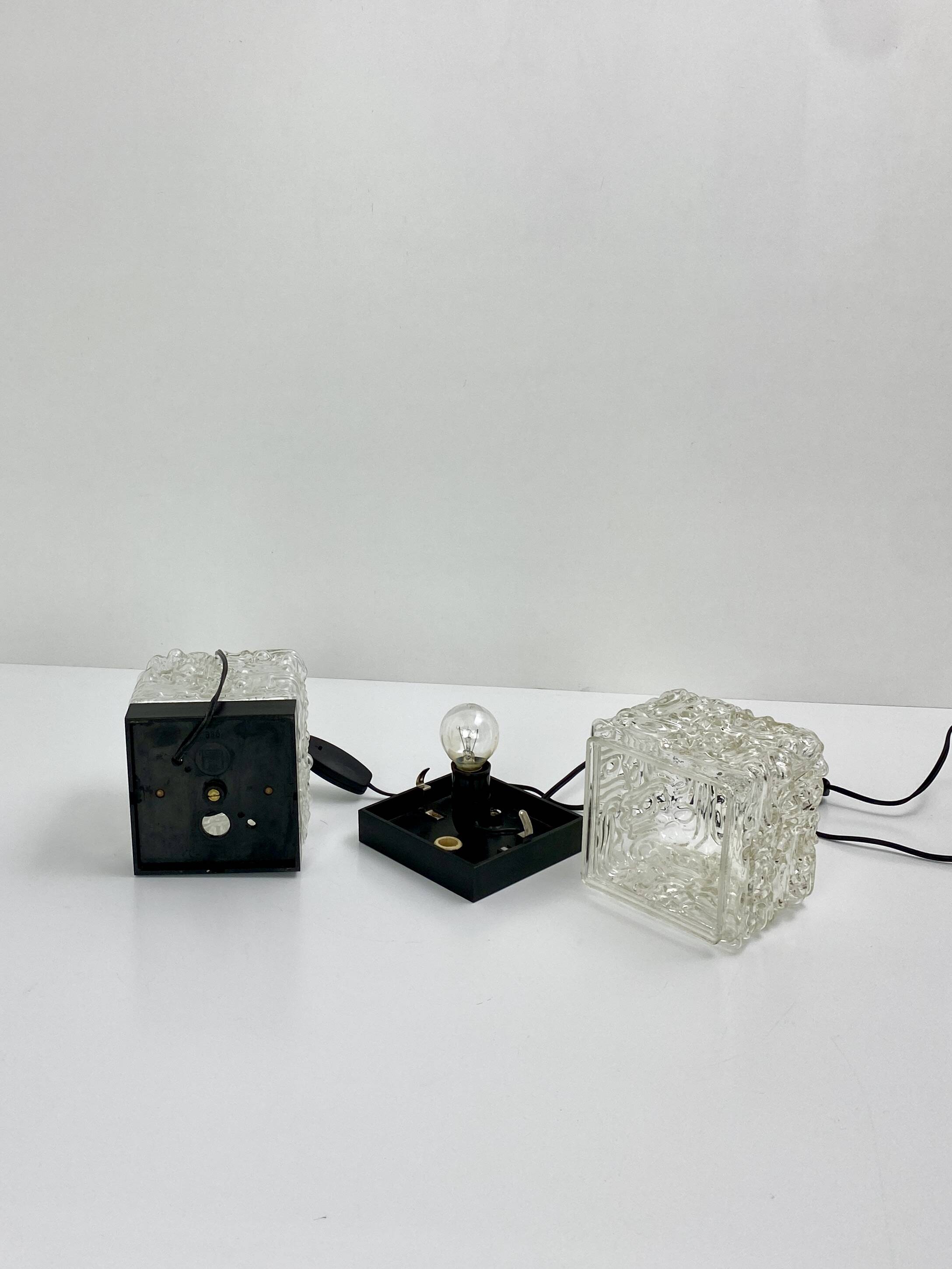 Pair of Vintage Cube Lamps – Textured Glass Wall or Ceiling Lights