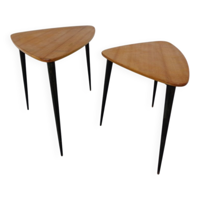 Mid-Century Triangular Birch Side Tables, 1960s, Set of 2