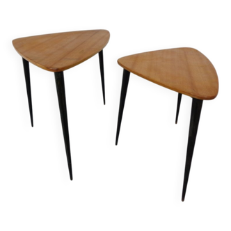 Mid-Century Triangular Birch Side Tables, 1960s, Set of 2