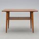 Vintage Scandinavian teak coffee table with woven shelf - 1960s