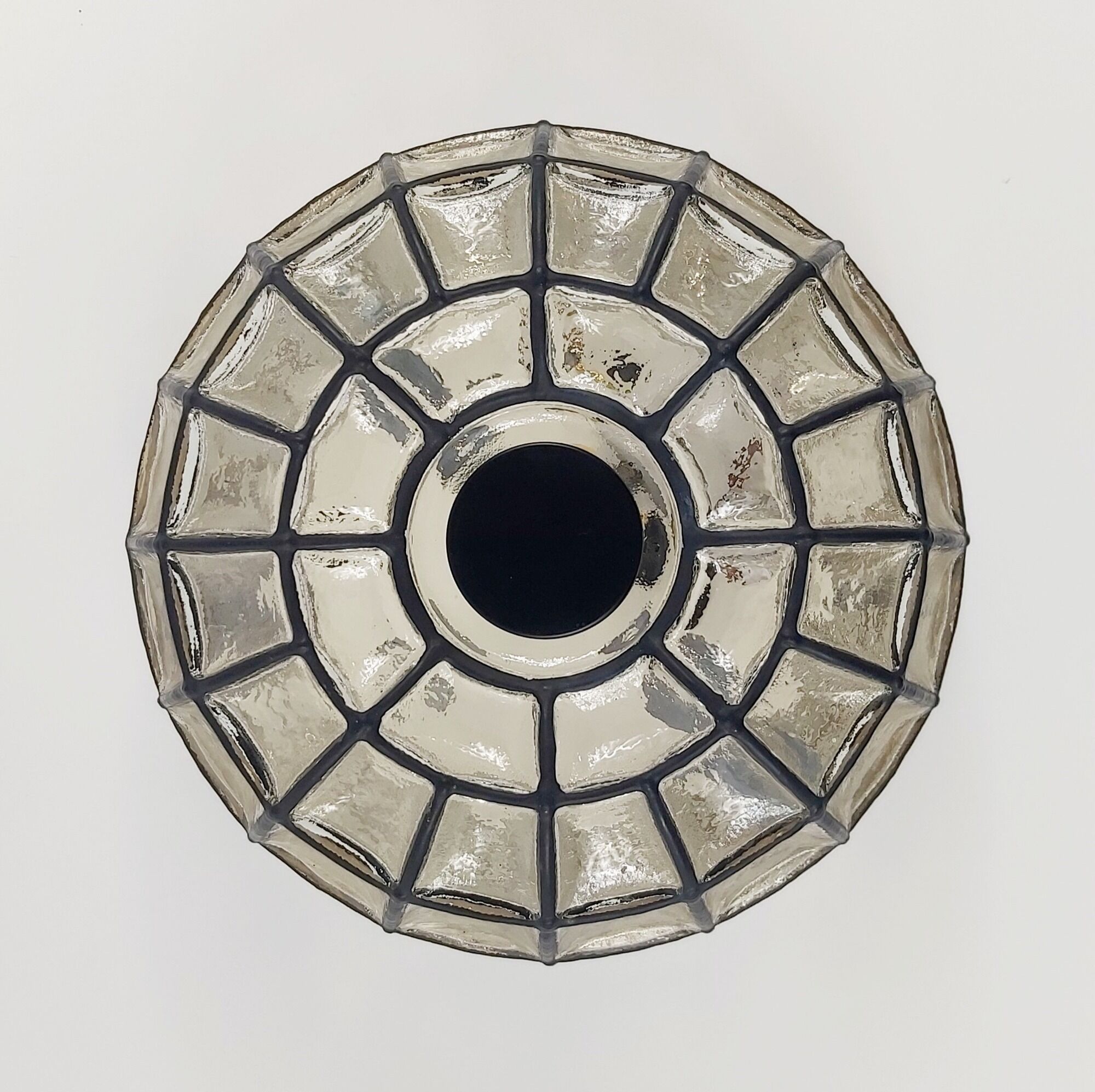 Mid-century minimalist flush mount ceiling light in glass and iron from Limburg, Germany, 1960s