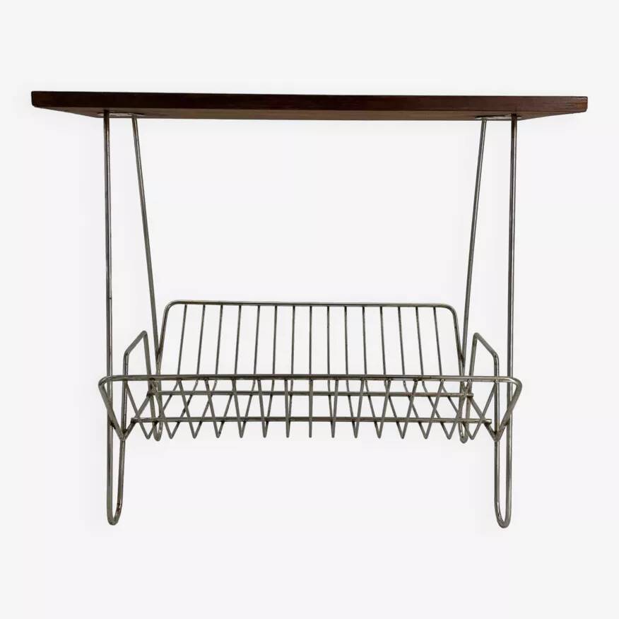 Vintage teak and metal Mid Century magazine rack