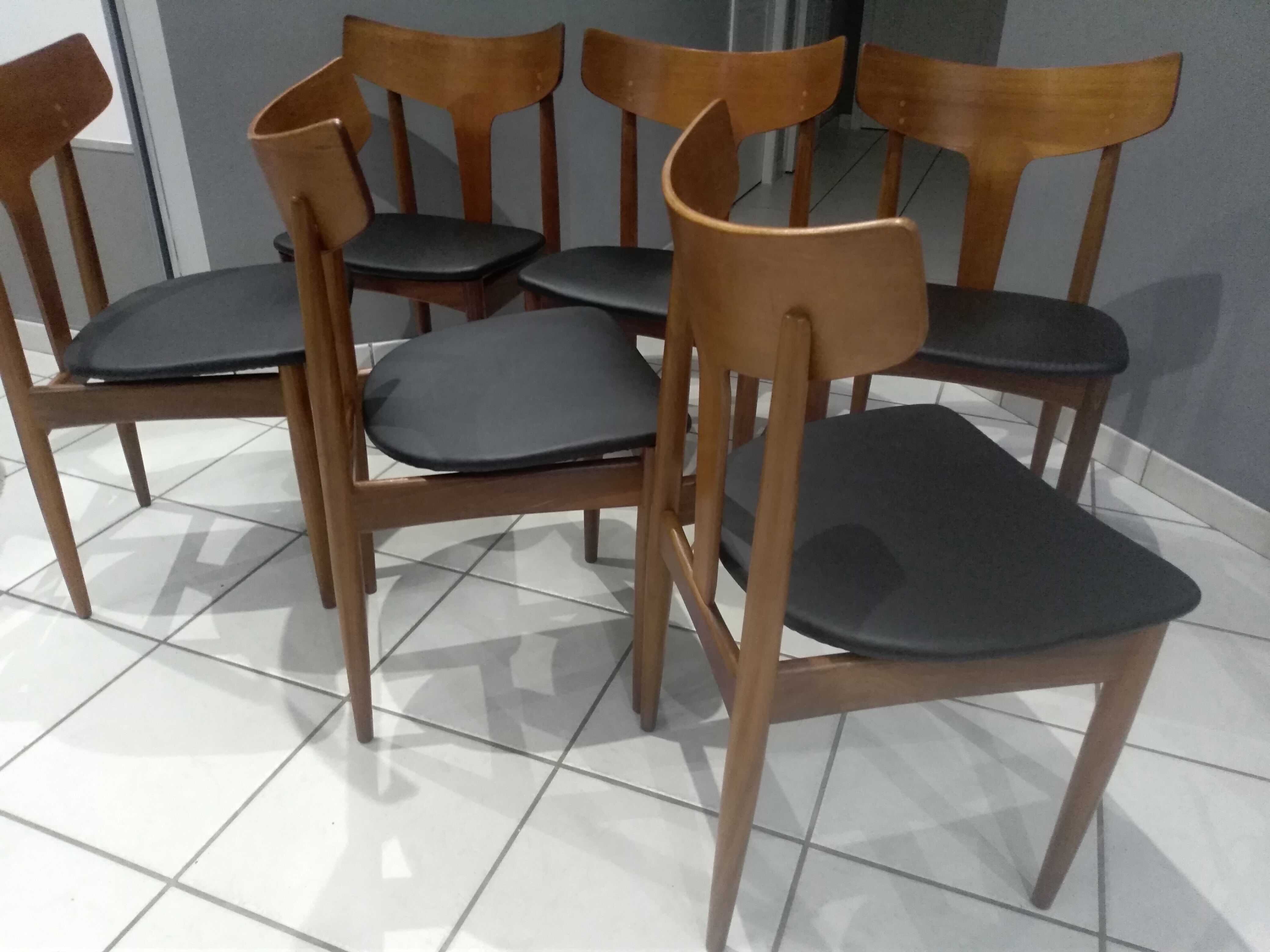 Suite of 6 scandinavian chairs teck Samcom Denmark 1960