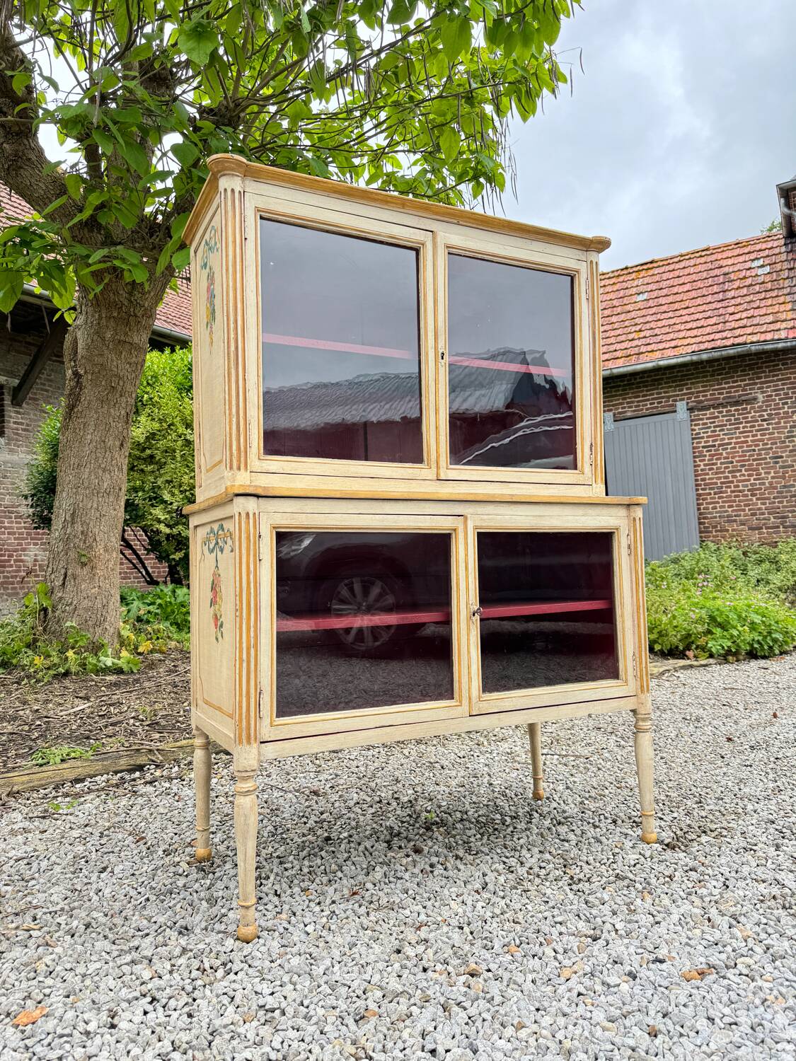 Louis xvi xviii eme century painted wood showcase