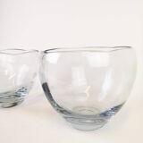 Modern set of 2 crystal bowls by Asta Strömberg, Sweden, 1950s.