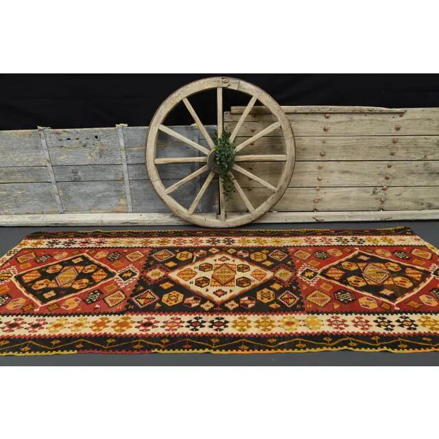 1970s Turkish Oushak Handmade Wool Cotton Red Runner 127x321