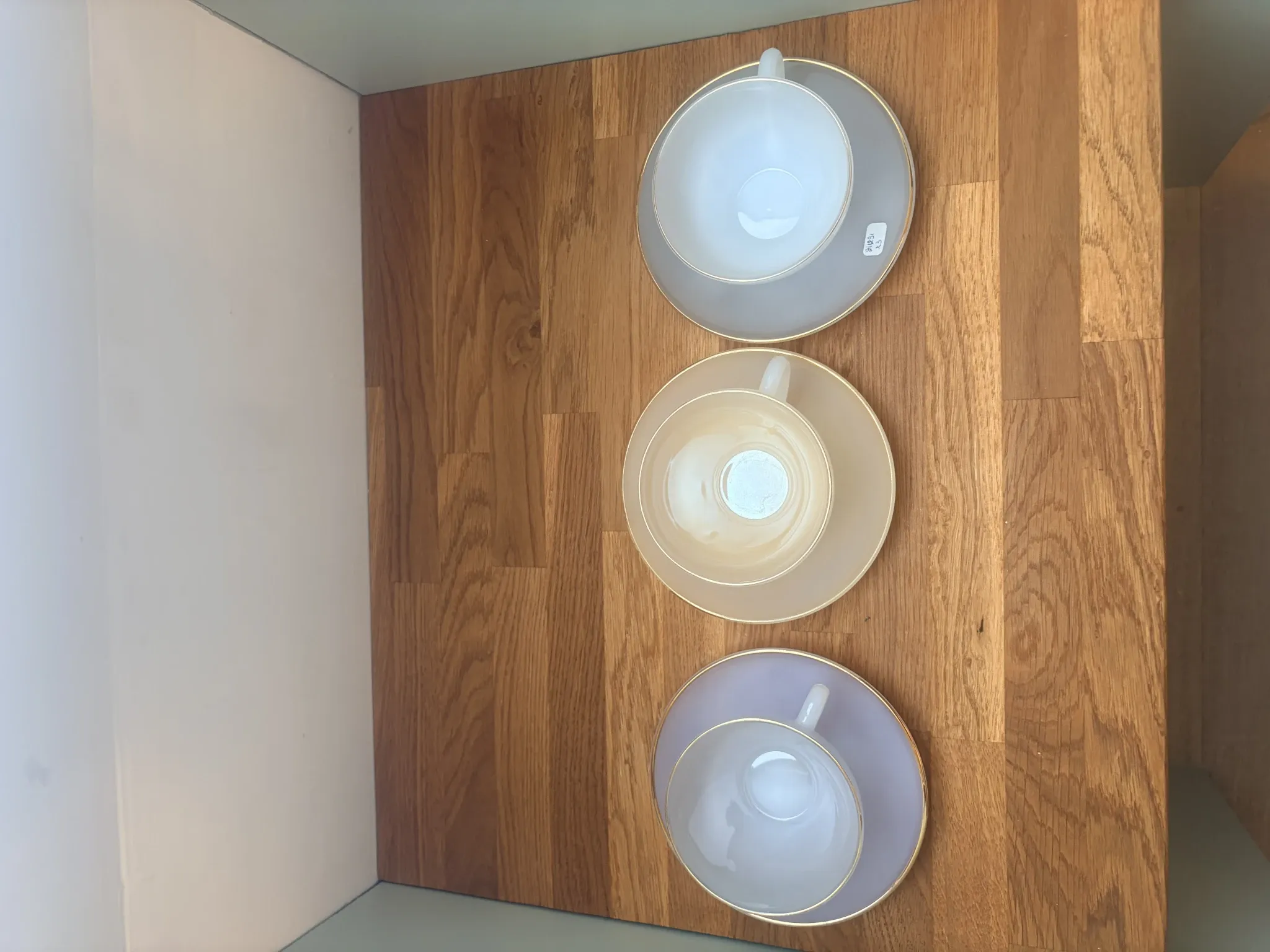 3 vintage Harlequin 211291 tea or chocolate cups and saucers.