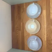 3 vintage Harlequin 211291 tea or chocolate cups and saucers.