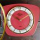 Vintage formica silent wall clock "English red Lutetia"