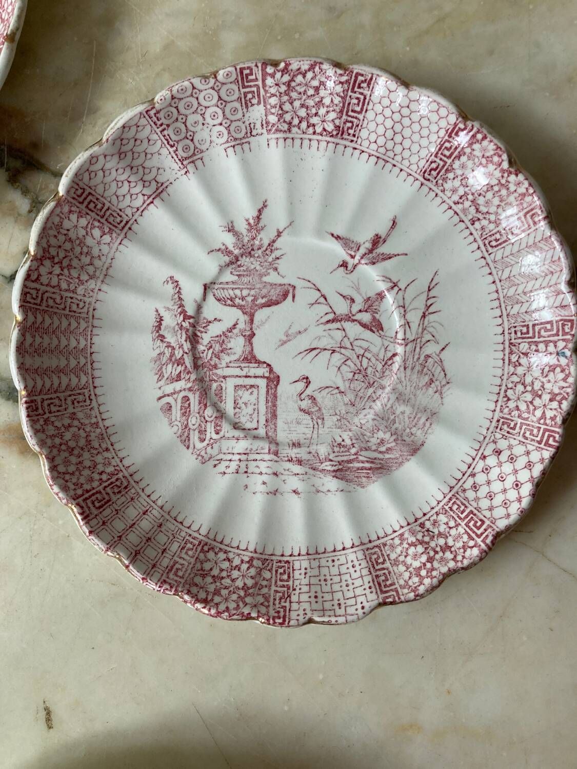 Set of 5 Lunéville “K and G” cups and saucers