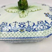 Gien, vegetable dish, soup tureen and its lid in fine earthenware, Rouen decoration.