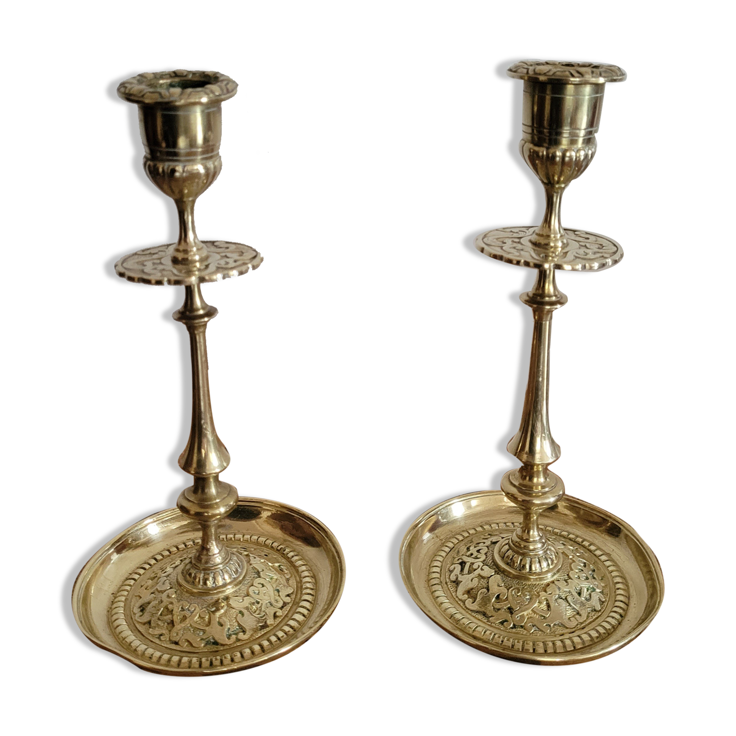 Pair of brass candle holders