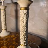pair of patinated ceramic column bedside lamps, classic 50x30 cm