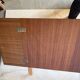 Varnished mahogany headboard, integrated bedside tables, 1960s