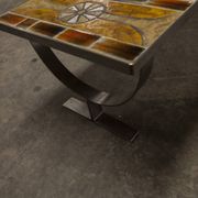 Ceramic coffee table and brushed steel Roche Bobois design Gregorieff 70s, 108x47cm
