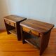 Pair of solid elm bedside tables, France 1970.