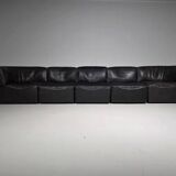 Canapé modulable De Sede DS-15 en cuir de buffle noir d'origine, années 1970