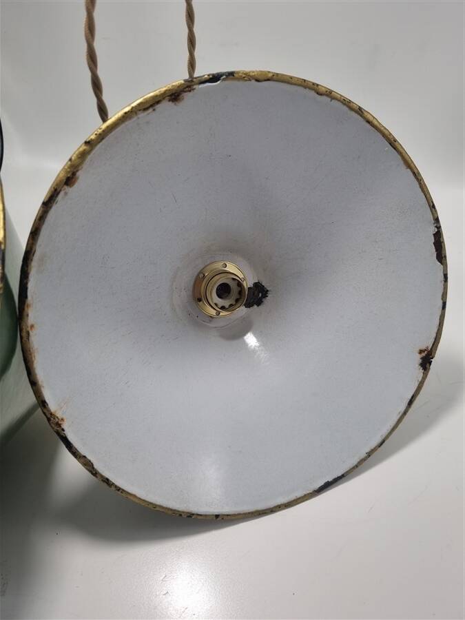 Pair of conical suspensions in green enamelled sheet metal
