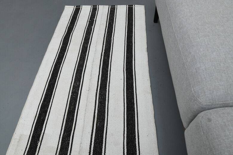 Black and white striped kilim rug 60 x 213 cm