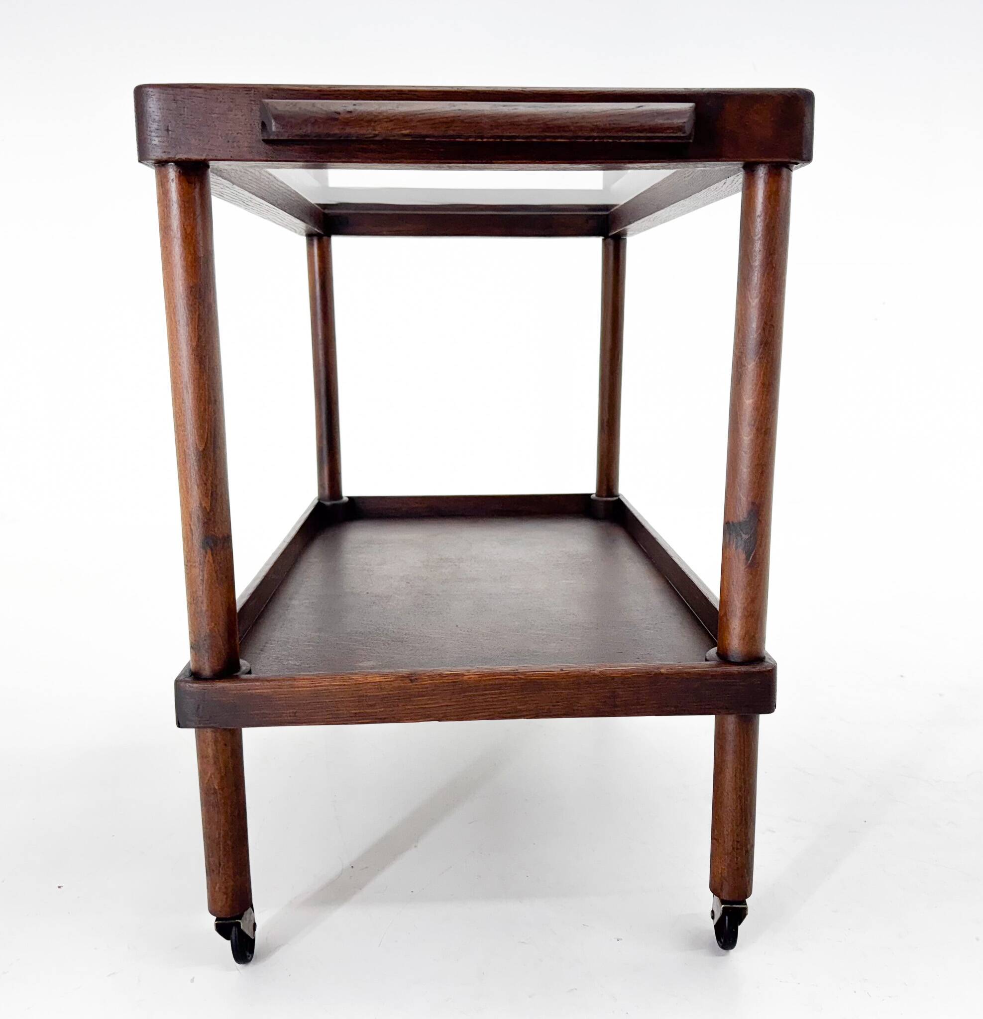 Chariot de Bar Art Déco en Bois avec Plateau en Verre, 1920