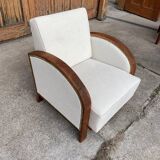 1920s Art Deco armchair in beige velvet and black wood — restored vintage chaise longue