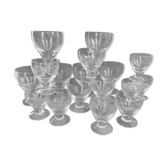 Set of 17 antique engraved glasses