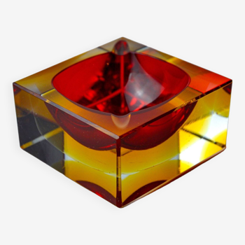 Red and yellow cubic sommerso ashtray by seguso, murano, italy, 1970