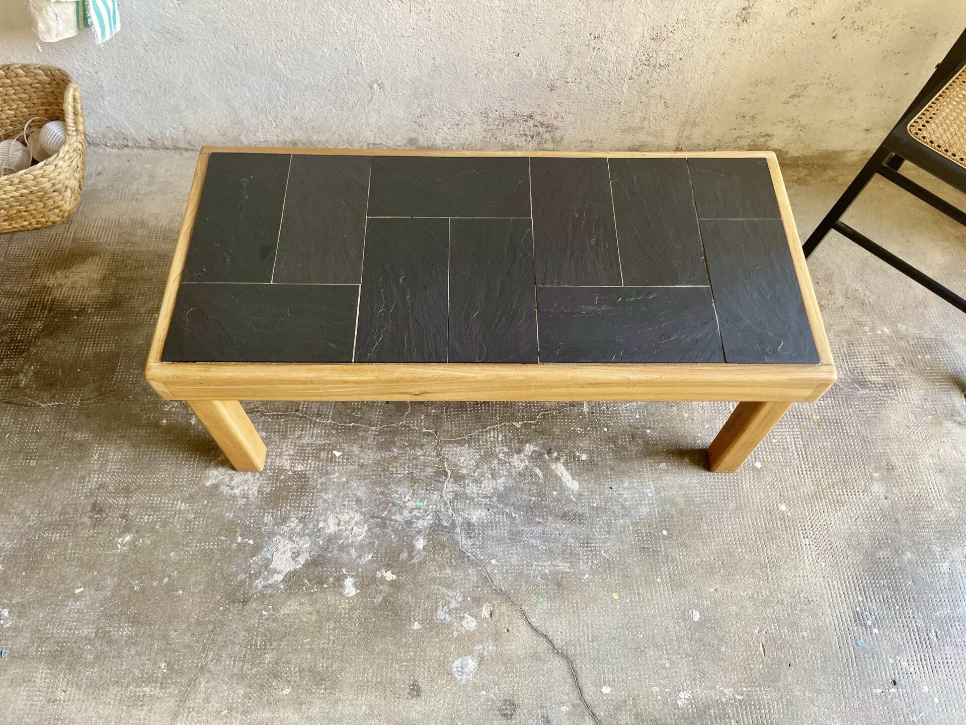 Vintage Maison Regain coffee table in solid elm – 1970s – Top