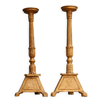 Paire de pique cierges en bois, 18ème siècle